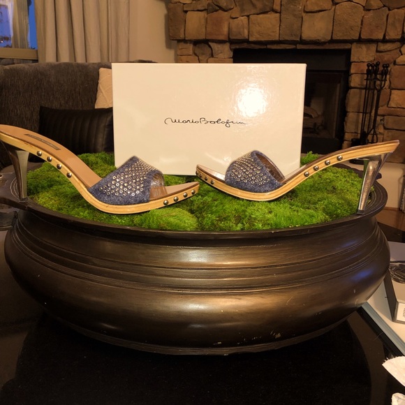 Mario Bologna Denim/Crystal Mule Sandals (38) - Picture 1 of 13
